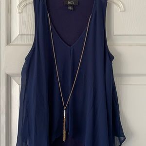 Navy blouse tank. Necklace sewn into top
